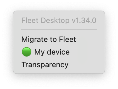 fleet desktop menu bar showing “migrate to fleet” option
