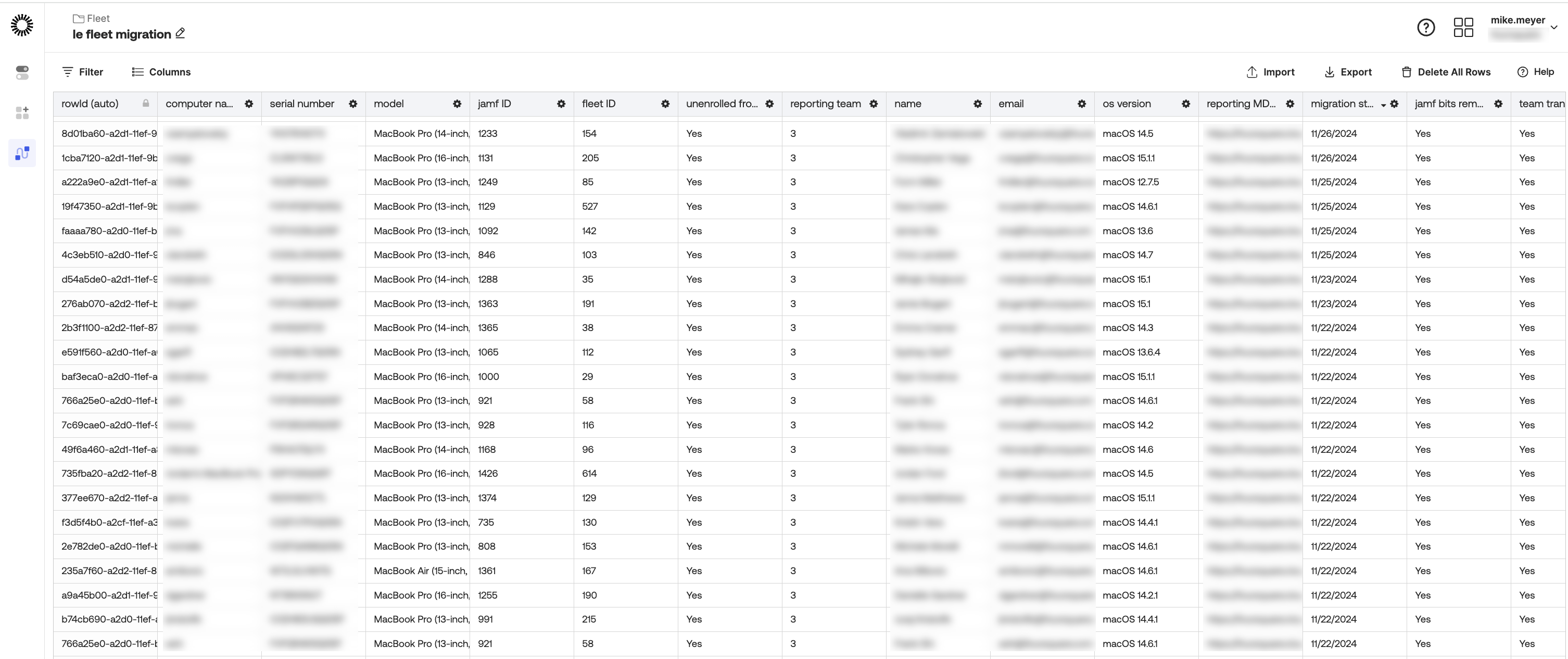 workflows table tracking migration state for each device