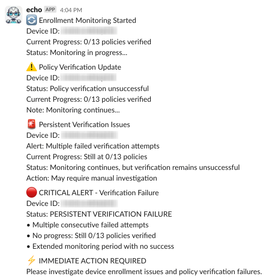 echo escalating when something goes wrong during enrollment